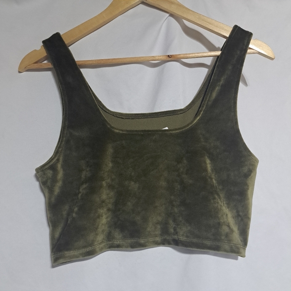 Double‎ Zero Womens Large Green Velour Crop Tank - Picture 4 of 5